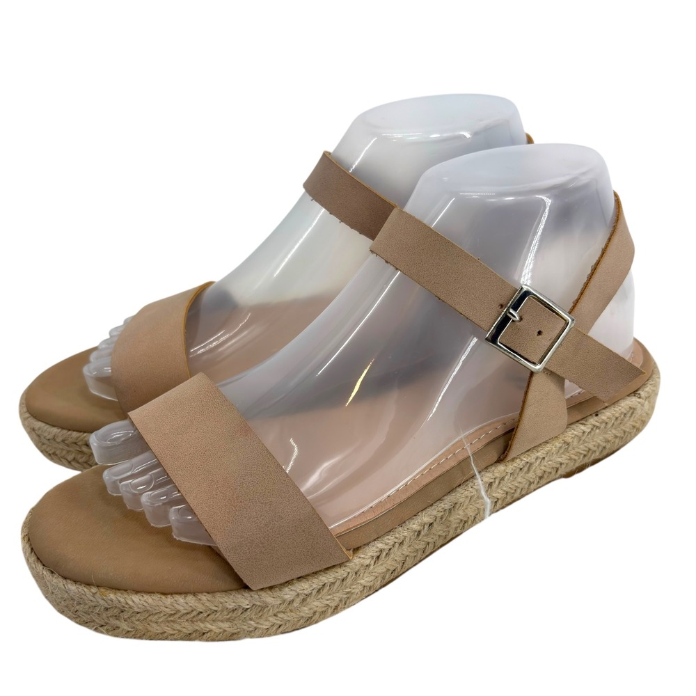 AMS Audrey Tan Espadrille Platform Sandals Women Size 8‎ Buckle Neutral Summer
